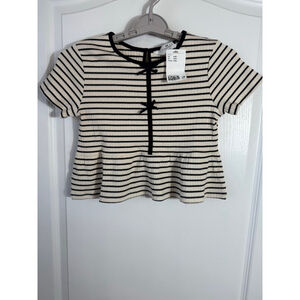 Girls H&M Short Sleeve Striped Peplum Tee 6X Beige/Black